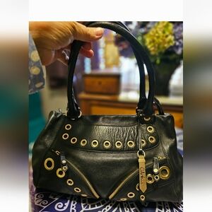 Cole Haan black leather shoulder bag With Rivets. Excellent Pre-Owned Condition